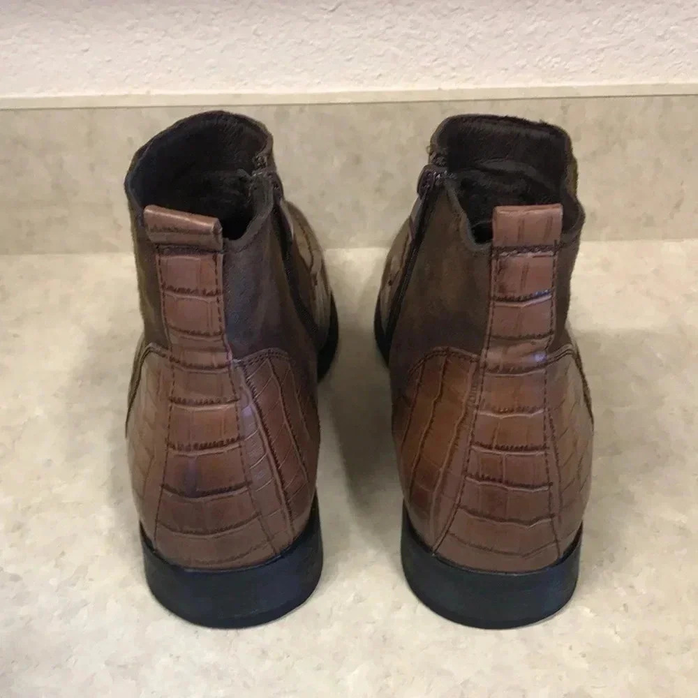 Chukka Brown‎ Two Tone PU Leather Alligator Tassel Ankle Boots - Picture 6 of 12